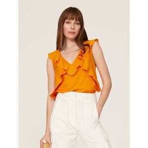 Marissa Webb Ruffle Neck Sleeveless Linen Viscose Top Marigold Orange Size 4